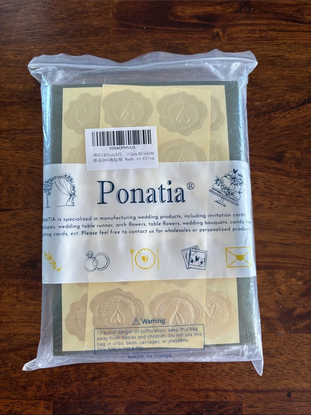 PONATIA 50 Pack A7 Envelopes, 5 x 7 Olive Green Self-Adhesive Envelopes